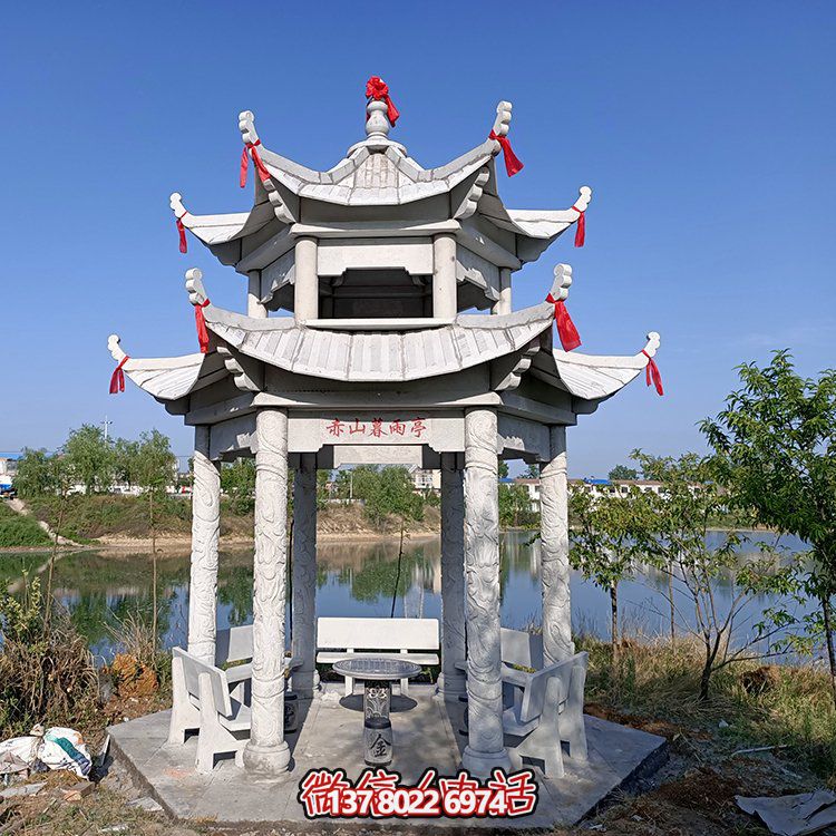 古典風(fēng)格仿古青石二層涼亭，提升園林戶外休息體驗