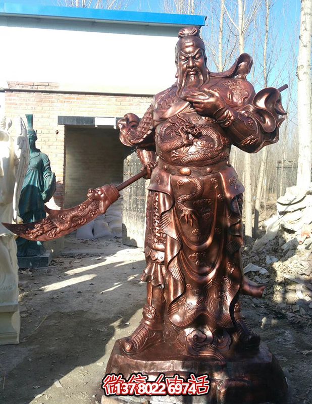 玻璃鋼仿銅景觀關公雕塑，大型戶外景區裝飾