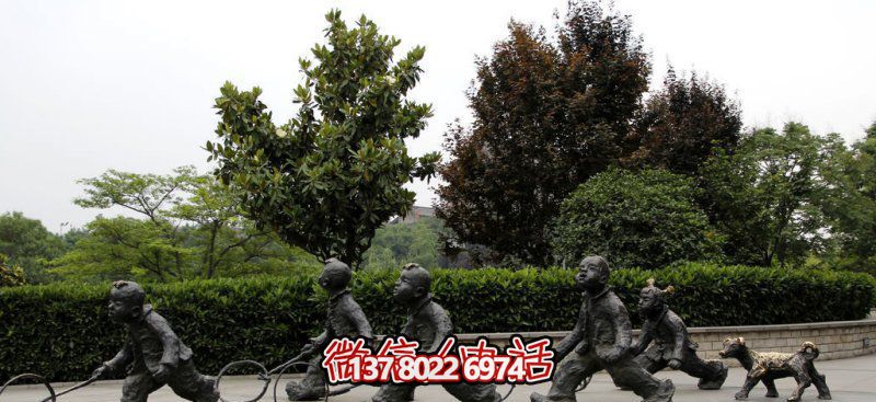 推鐵環(huán)，兒童奔跑，公園雕塑銅雕