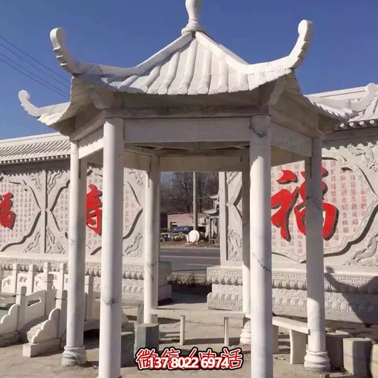 中式古建涼亭，大理石仿古裝飾庭院擺放