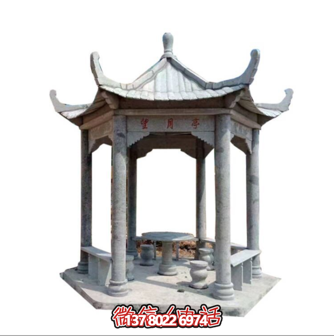 美麗月夜，精美石雕亭子