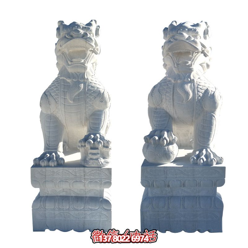 寺院門口漢白玉石雕神獸麒麟雕塑 寺院門口漢白玉石雕神獸麒麟雕塑