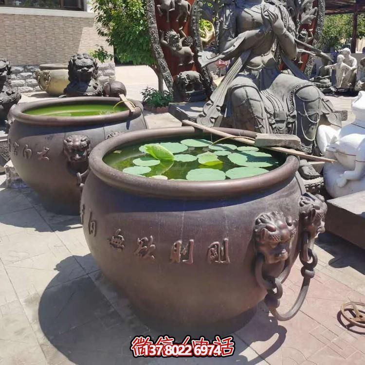 別墅園林?jǐn)[放黃銅鑄造大型圓形養(yǎng)魚水缸