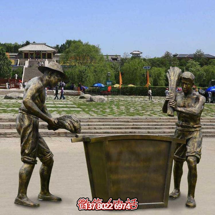 玻璃鋼仿銅甩麥人物農耕文化小品景區(qū)擺件