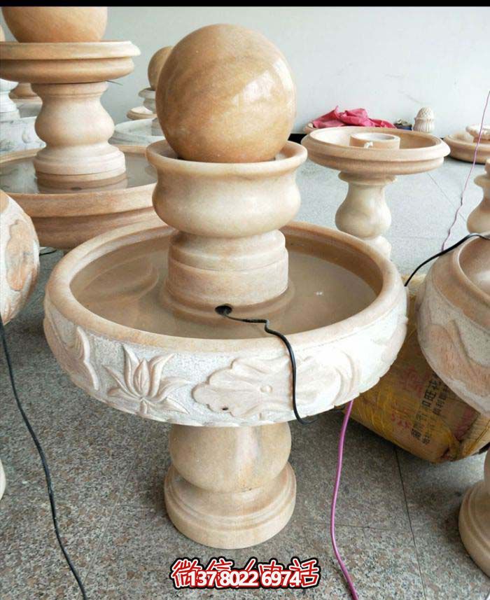 小型風水球晚霞紅別墅石雕 小型風水球晚霞紅別墅石雕