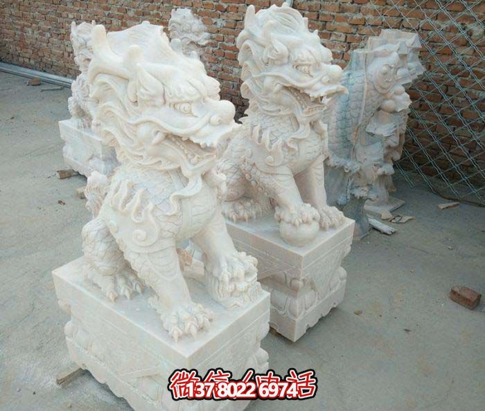 酒店門(mén)口鎮(zhèn)宅漢白玉石雕麒麟雕塑