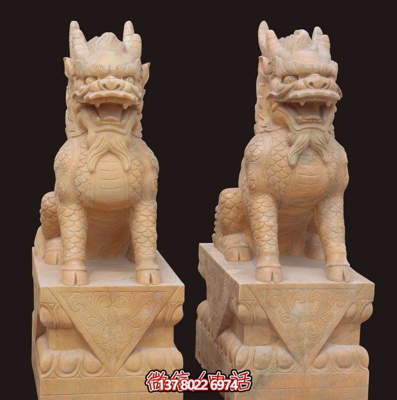 公園景區(qū)庭院晚霞紅石雕麒麟雕塑 公園景區(qū)庭院晚霞紅石雕麒麟雕塑