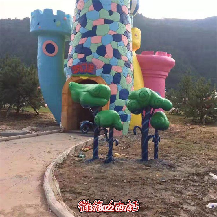 游樂(lè)園戶外擺放玻璃鋼卡通城堡模型雕塑