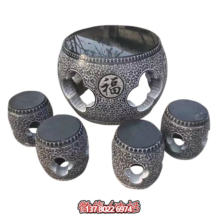 青石仿古庭院別墅陽臺休息圓石桌凳組合 青石仿古庭院別墅陽臺休息圓石桌凳組合