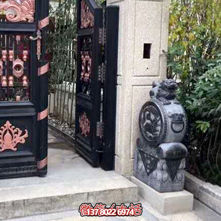 石雕青石仿古麒麟門(mén)墩抱鼓石別墅擺件